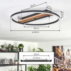 Luminaires Scandinaves-hofstein Hadel Plafonnier LED Couleur bois, Noir, 1 lumière