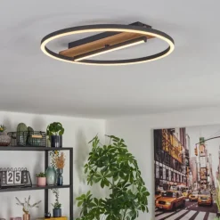 Luminaires Scandinaves-hofstein Hadel Plafonnier LED Couleur bois, Noir, 1 lumière