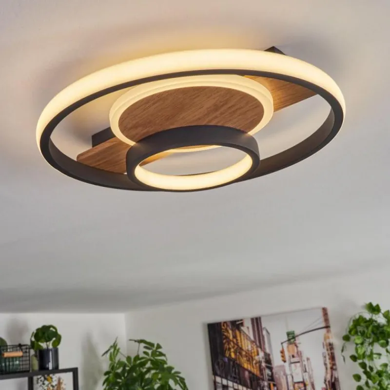 Luminaires Scandinaves-hofstein Hadel Plafonnier LED Couleur bois, Noir, 1 lumière