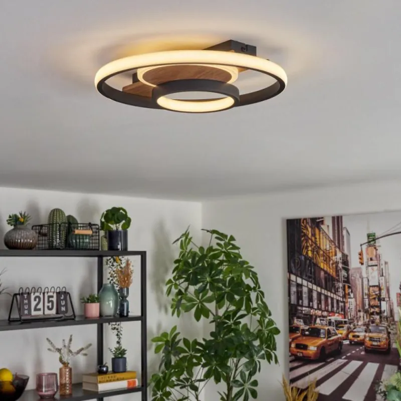 Luminaires Scandinaves-hofstein Hadel Plafonnier LED Couleur bois, Noir, 1 lumière