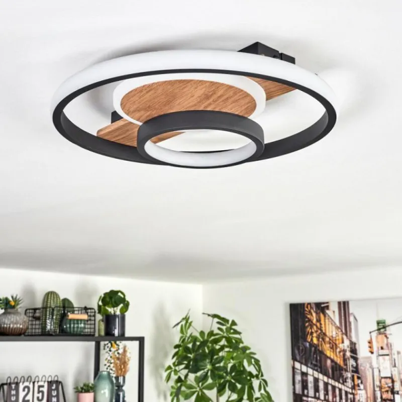 Luminaires Scandinaves-hofstein Hadel Plafonnier LED Couleur bois, Noir, 1 lumière