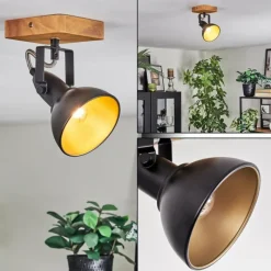 Lampes Dorées-hofstein Hagan Plafonnier, Spot de plafond Chrome, Écru, Noir, 1 lumière