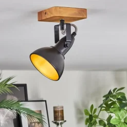 Lampes Dorées-hofstein Hagan Plafonnier, Spot de plafond Chrome, Écru, Noir, 1 lumière