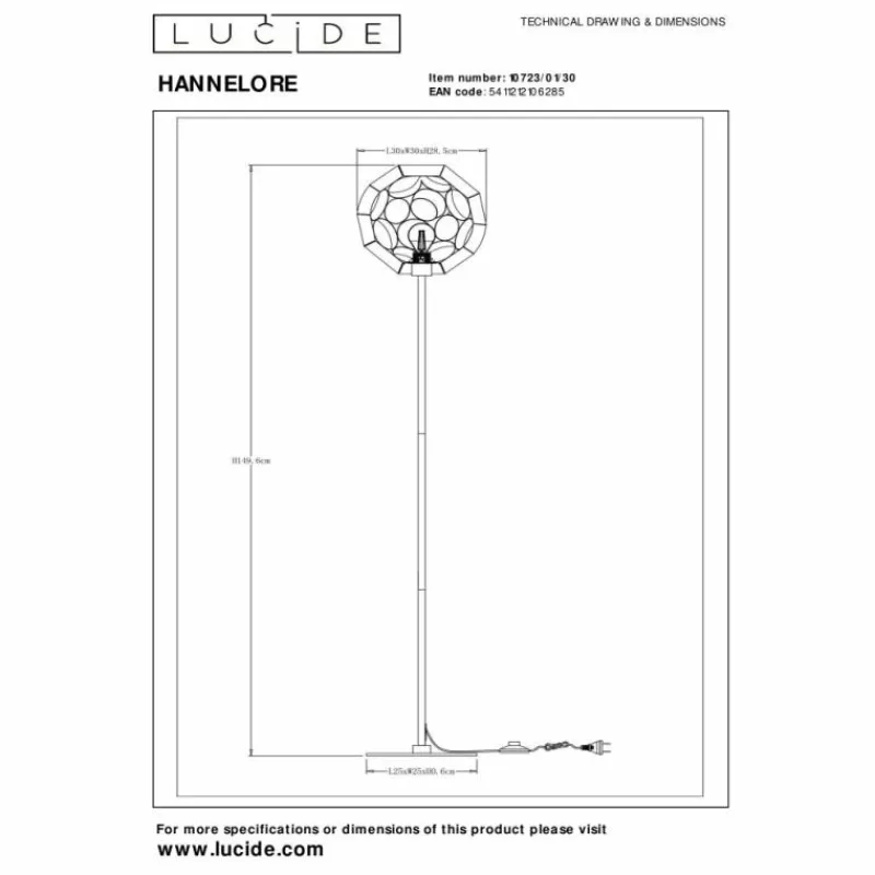 Lampes À Boules-Luminaires Lucide HANNELORE Lampadaire Noir, 1 lumière