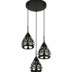Luminaires Globo Lighting Hassan Suspension Noir, 3 lumières* Suspensions