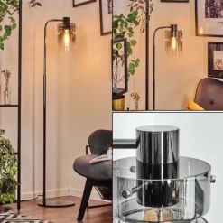 Suspension Verre Fumé-hofstein Hasvik Lampadaire Chrome, Noir, 1 lumière