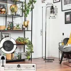 hofstein Hasvik Lampadaire Chrome, Noir, 1 lumière