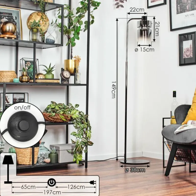 hofstein Hasvik Lampadaire Chrome, Noir, 1 lumière