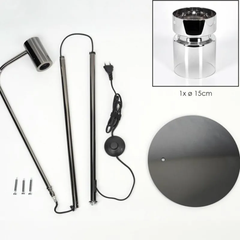 hofstein Hasvik Lampadaire Chrome, Noir, 1 lumière