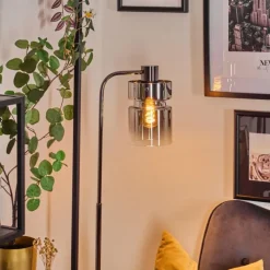 hofstein Hasvik Lampadaire Chrome, Noir, 1 lumière