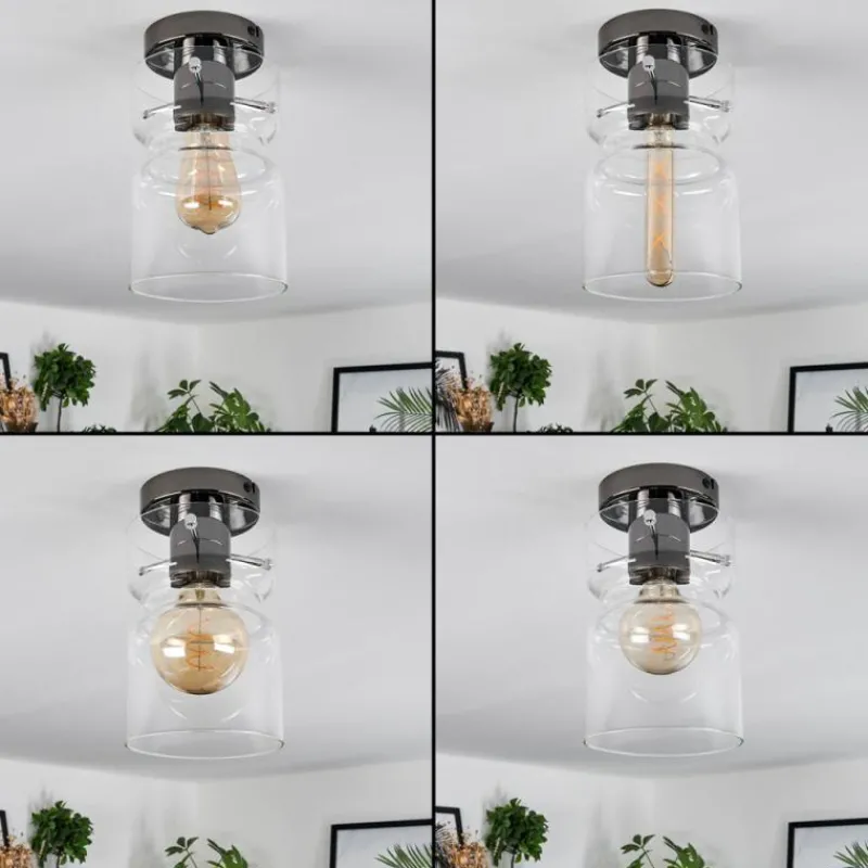 hofstein Hasvik Plafonnier, Spot de plafond Chrome, Fumée, 1 lumière