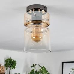 hofstein Hasvik Plafonnier, Spot de plafond Chrome, Fumée, 1 lumière