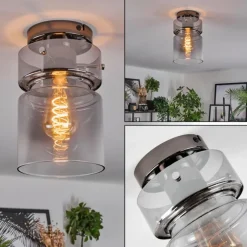 hofstein Hasvik Plafonnier, Spot de plafond Chrome, Fumée, 1 lumière