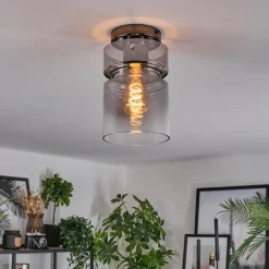 hofstein Hasvik Plafonnier, Spot de plafond Chrome, Fumée, 1 lumière
