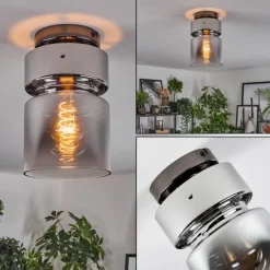 hofstein Hasvik Plafonnier, Spot de plafond Chrome, Fumée, 1 lumière