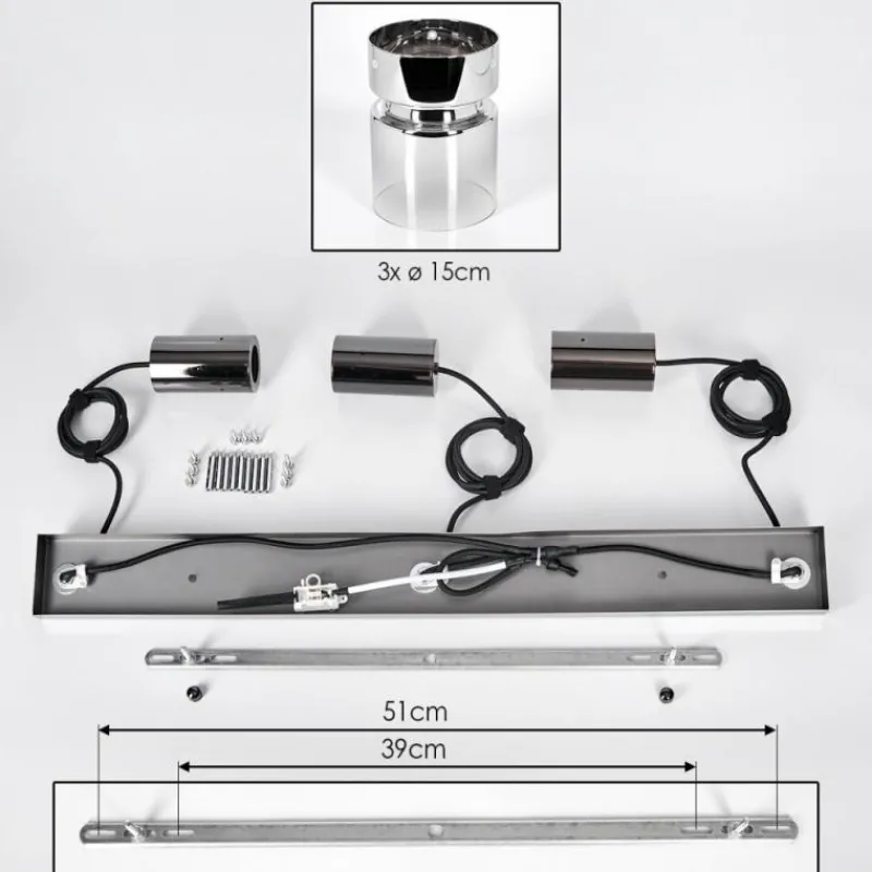 hofstein Hasvik Suspension, Suspension Chrome, Noir, 3 lumières