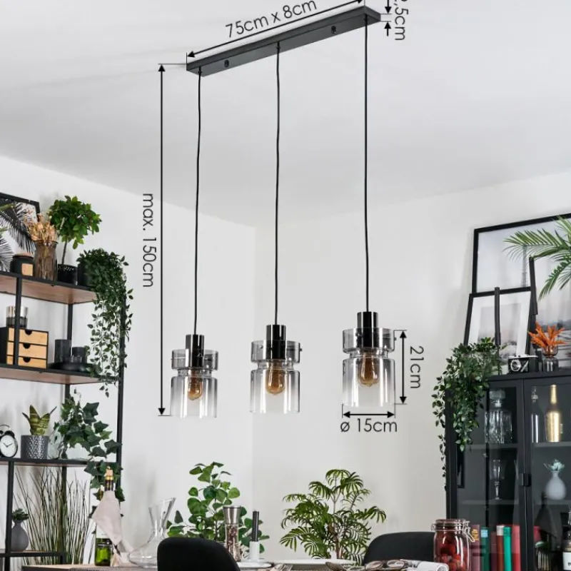 hofstein Hasvik Suspension, Suspension Chrome, Noir, 3 lumières