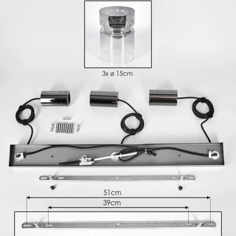 hofstein Hasvik Suspension, Suspension Chrome, Noir, 3 lumières