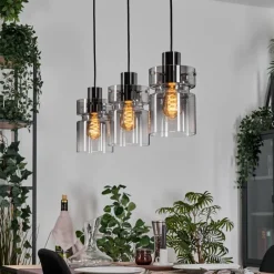 hofstein Hasvik Suspension, Suspension Chrome, Noir, 3 lumières