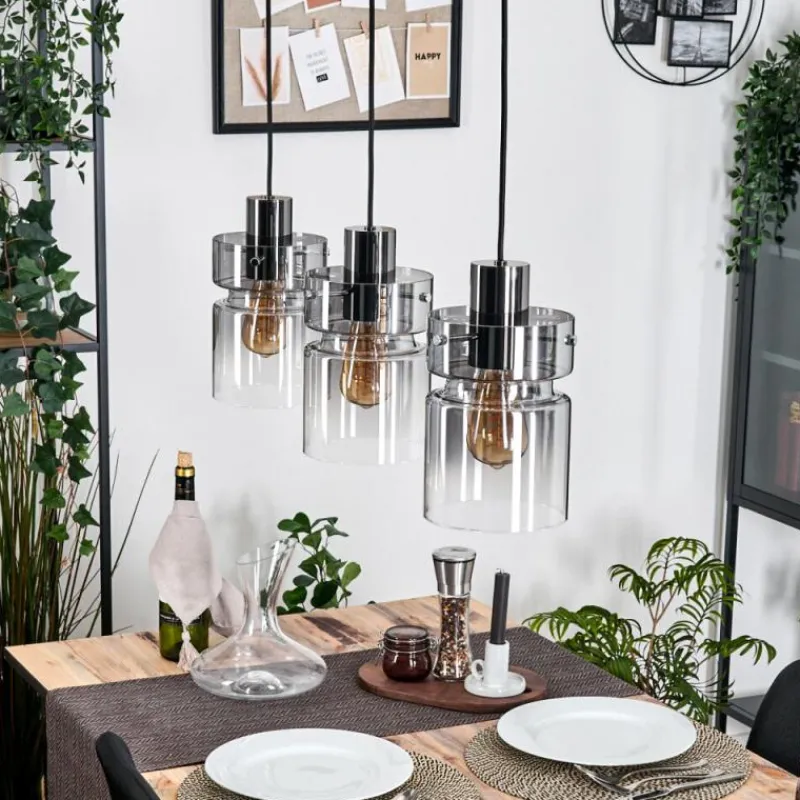 hofstein Hasvik Suspension, Suspension Chrome, Noir, 3 lumières