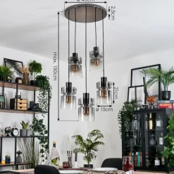 hofstein Hasvik Suspension, Suspension Chrome, Noir, 5 lumières