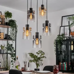 hofstein Hasvik Suspension, Suspension Chrome, Noir, 5 lumières