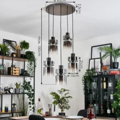 Suspension Verre Fumé-hofstein Hasvik Suspension, Suspension Chrome, Noir, 5 lumières