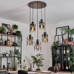 Suspension Verre Fumé-hofstein Hasvik Suspension, Suspension Chrome, Noir, 5 lumières