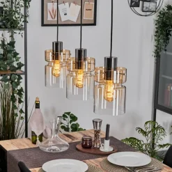 hofstein Hasvik Suspension, Suspension Chrome, Noir, 3 lumières