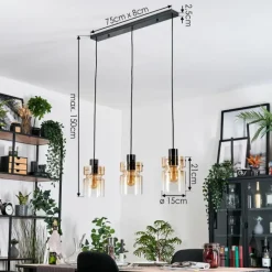 hofstein Hasvik Suspension, Suspension Chrome, Noir, 3 lumières