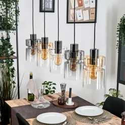 Suspension Verre Fumé-hofstein Hasvik Suspension, Suspension Noir, 5 lumières