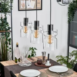 hofstein Hasvik Suspension, Suspension Chrome, Noir, 3 lumières