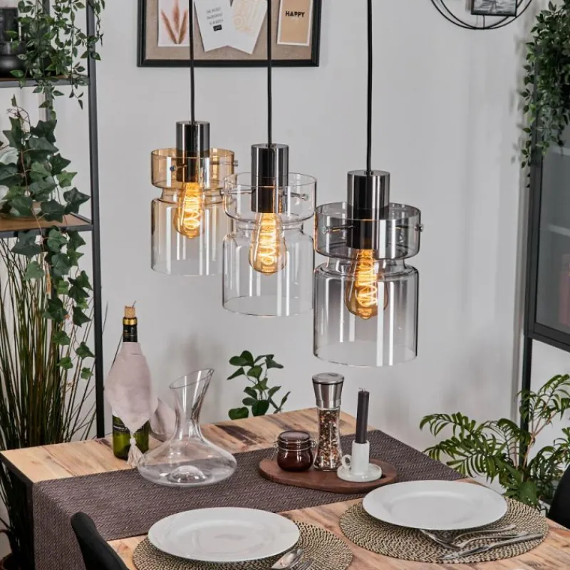 Suspension Verre Fumé-hofstein Hasvik Suspension, Suspension Chrome, Noir, 3 lumières