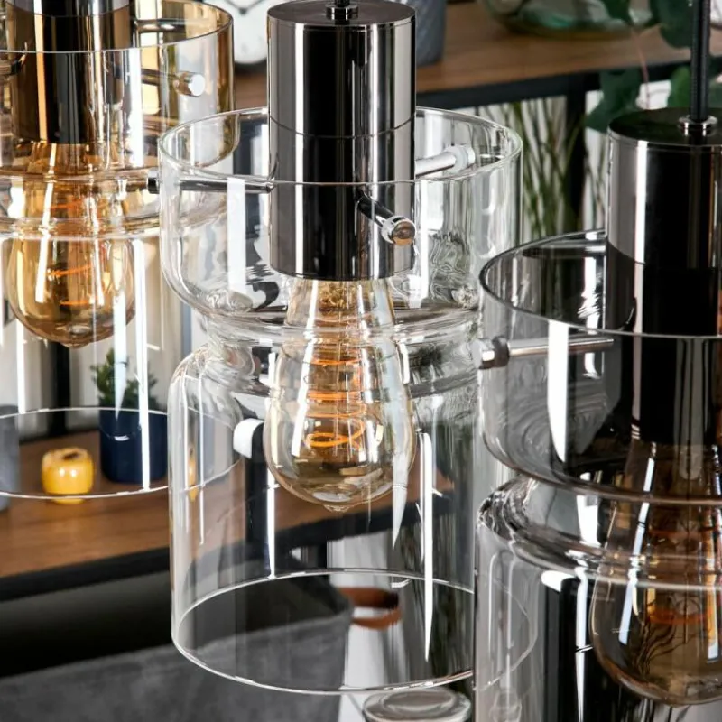 Suspension Verre Fumé-hofstein Hasvik Suspension, Suspension Chrome, Noir, 3 lumières