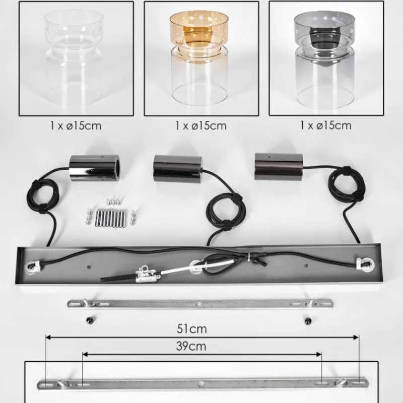 Suspension Verre Fumé-hofstein Hasvik Suspension, Suspension Chrome, Noir, 3 lumières