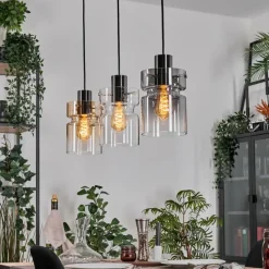 Suspension Verre Fumé-hofstein Hasvik Suspension, Suspension Chrome, Noir, 3 lumières