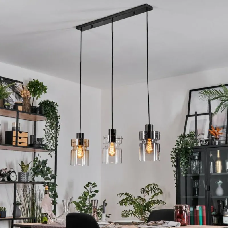 Suspension Verre Fumé-hofstein Hasvik Suspension, Suspension Chrome, Noir, 3 lumières