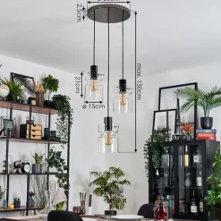 hofstein Hasvik Suspension, Suspension Chrome, Noir, 3 lumières