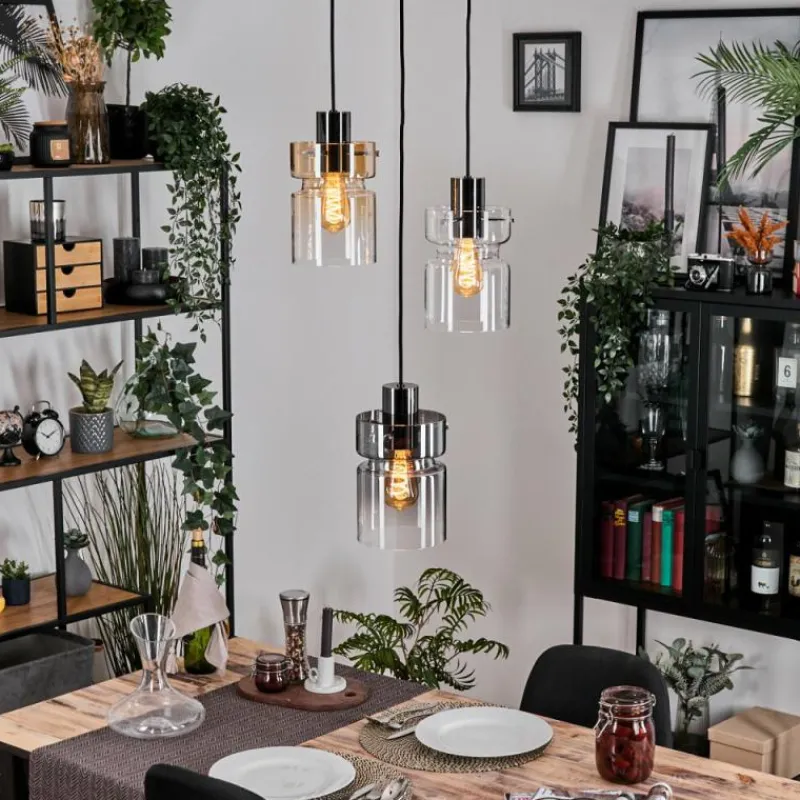 hofstein Hasvik Suspension, Suspension Chrome, Noir, 3 lumières