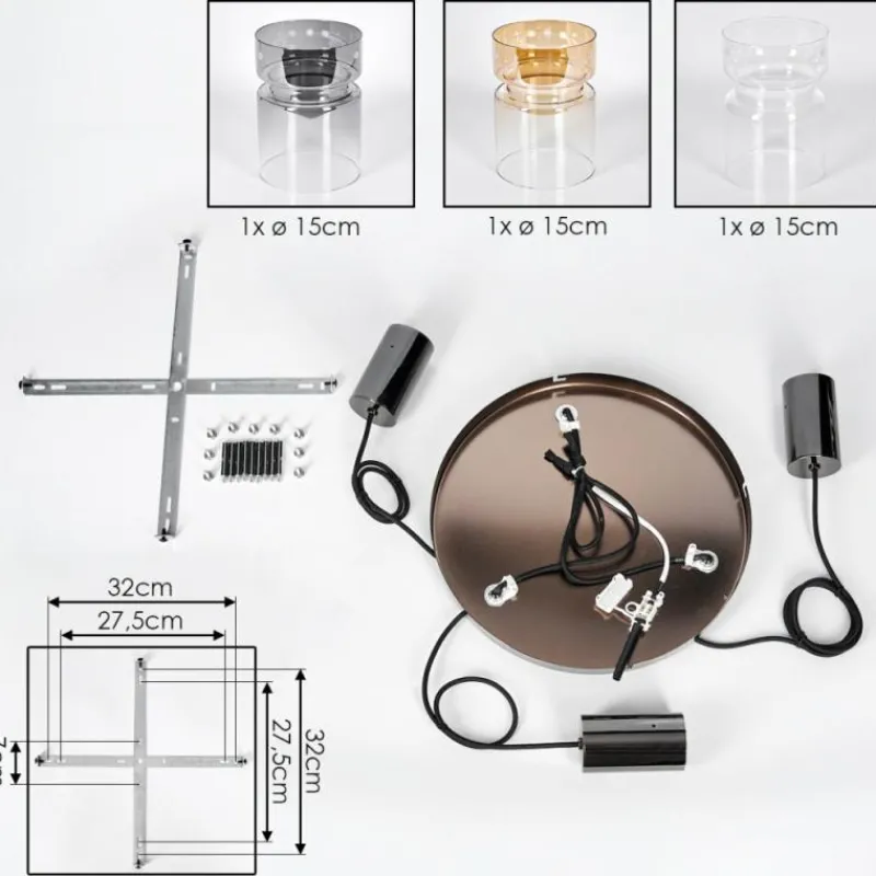 hofstein Hasvik Suspension, Suspension Chrome, Noir, 3 lumières