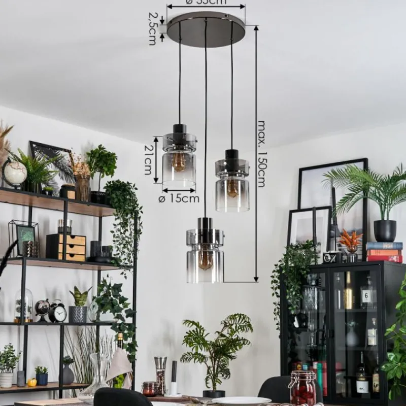 hofstein Hasvik Suspension, Suspension Chrome, Noir, 3 lumières