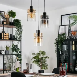 hofstein Hasvik Suspension, Suspension Chrome, Noir, 3 lumières