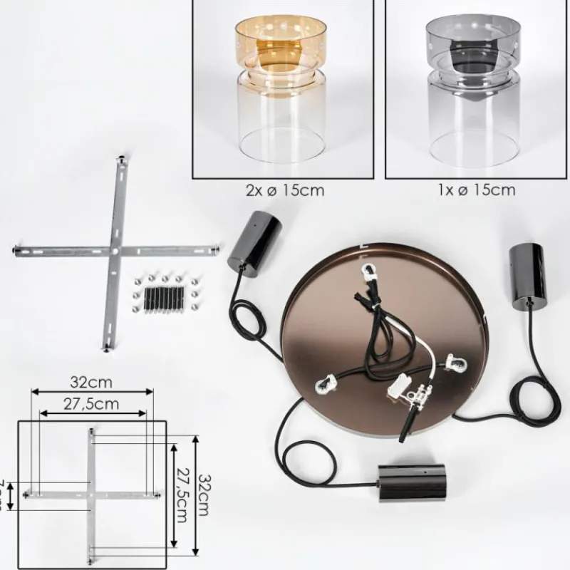 hofstein Hasvik Suspension, Suspension Chrome, Noir, 3 lumières