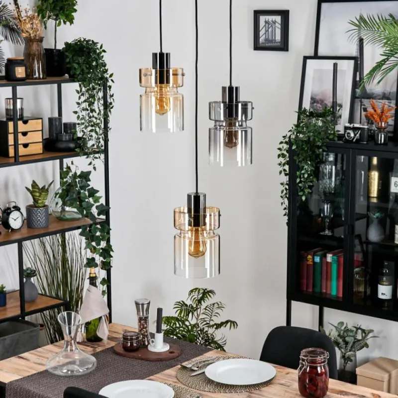 hofstein Hasvik Suspension, Suspension Chrome, Noir, 3 lumières