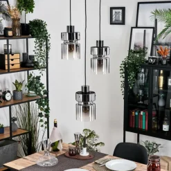 hofstein Hasvik Suspension, Suspension Chrome, Noir, 3 lumières