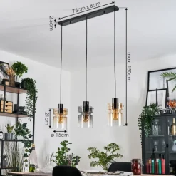 hofstein Hasvik Suspension, Suspension Chrome, Noir, 3 lumières