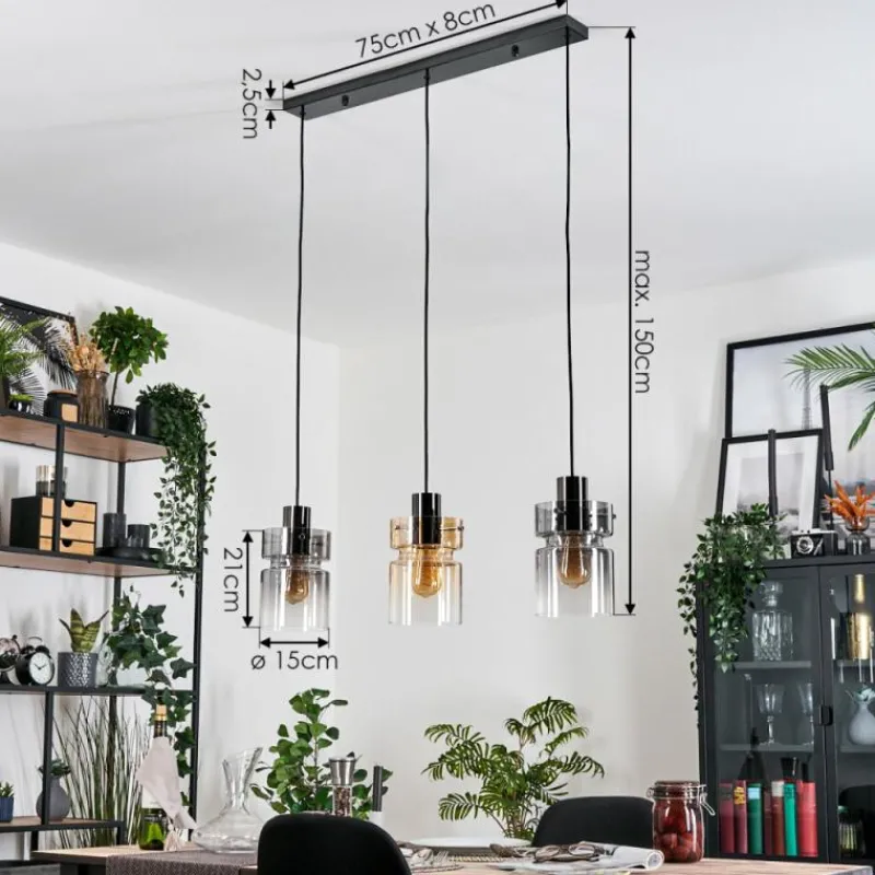 hofstein Hasvik Suspension, Suspension Chrome, Noir, 3 lumières