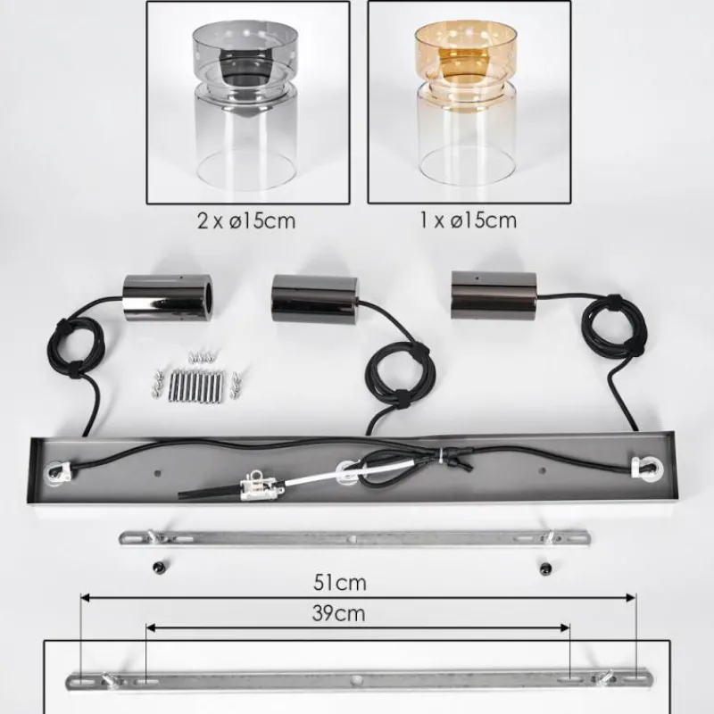 hofstein Hasvik Suspension, Suspension Chrome, Noir, 3 lumières