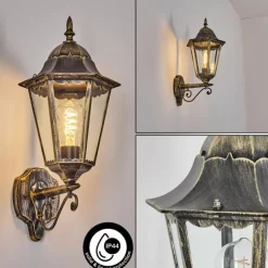 Luminaires Rustiques-hofstein Hongkong Lampe murale d´extérieur, Applique murale Or, Noir, 1 lumière