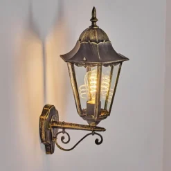 Luminaires Rustiques-hofstein Hongkong Lampe murale d´extérieur, Applique murale Or, Noir, 1 lumière